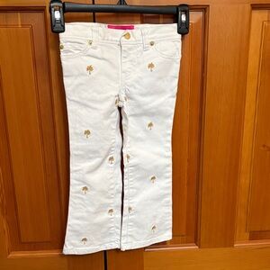 NWOT Lilly Pulitzer White Girls Jeans with Gold Palm Embroidery 3T